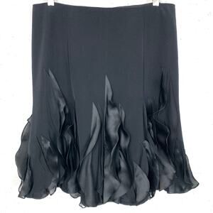 Rickie Freeman Teri Jon Silk Flutter A-Line Skirt Zip Up Closure Black Size 12